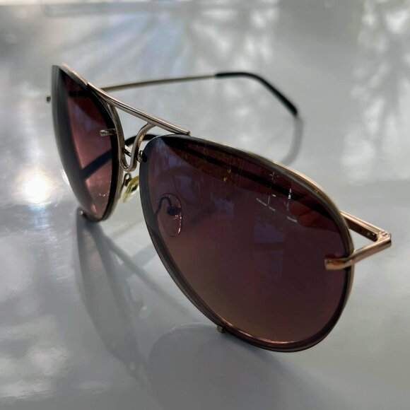 Retro Rimless Oversize Luxury Designer Pilot Sunglasses Brown - Picture 3 of 7